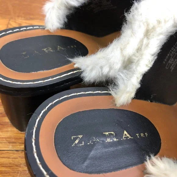 ZARA Open-Toe Sherpa Block Heeled Mules Size 37/6.5 - Picture 10 of 11